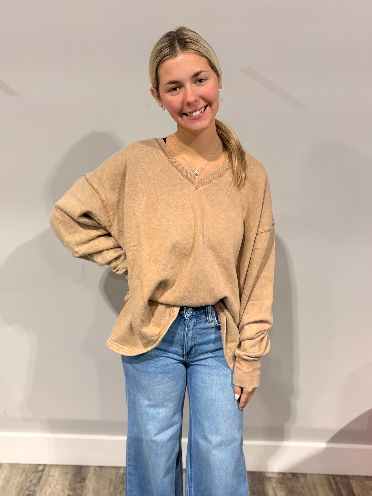 Oversized V-Neck with Raw Edge Detail