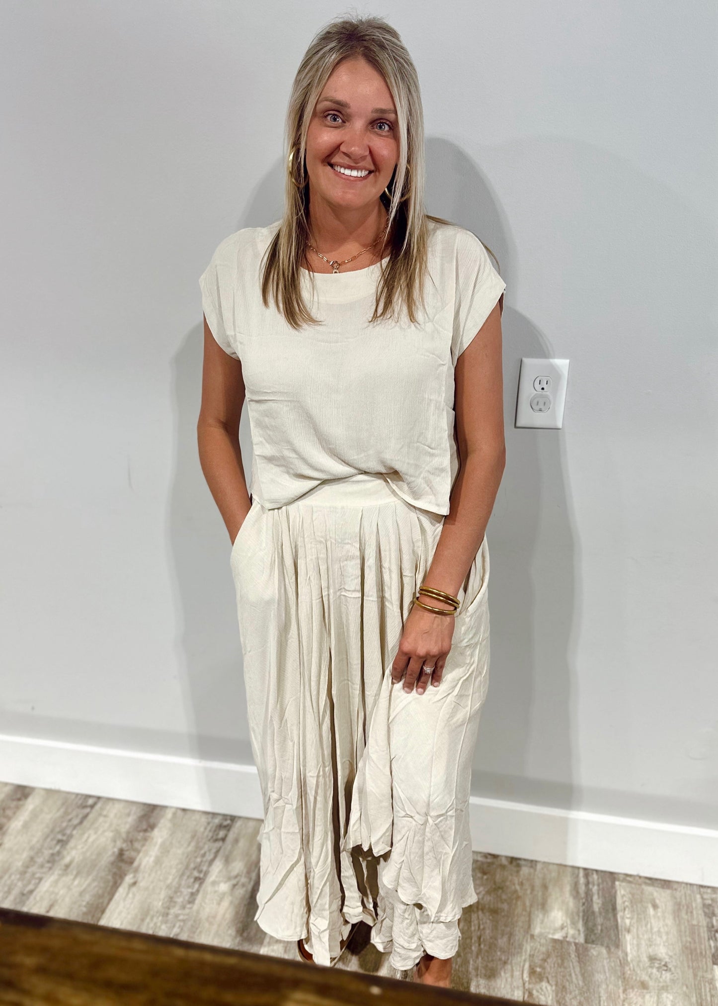 Crinkle Gauze Crop Tee & Skirt Set