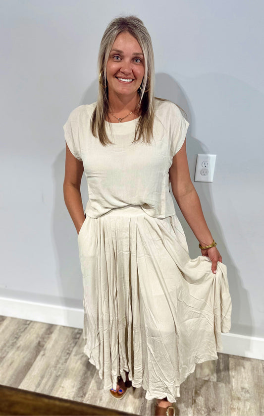 Crinkle Gauze Crop Tee & Skirt Set