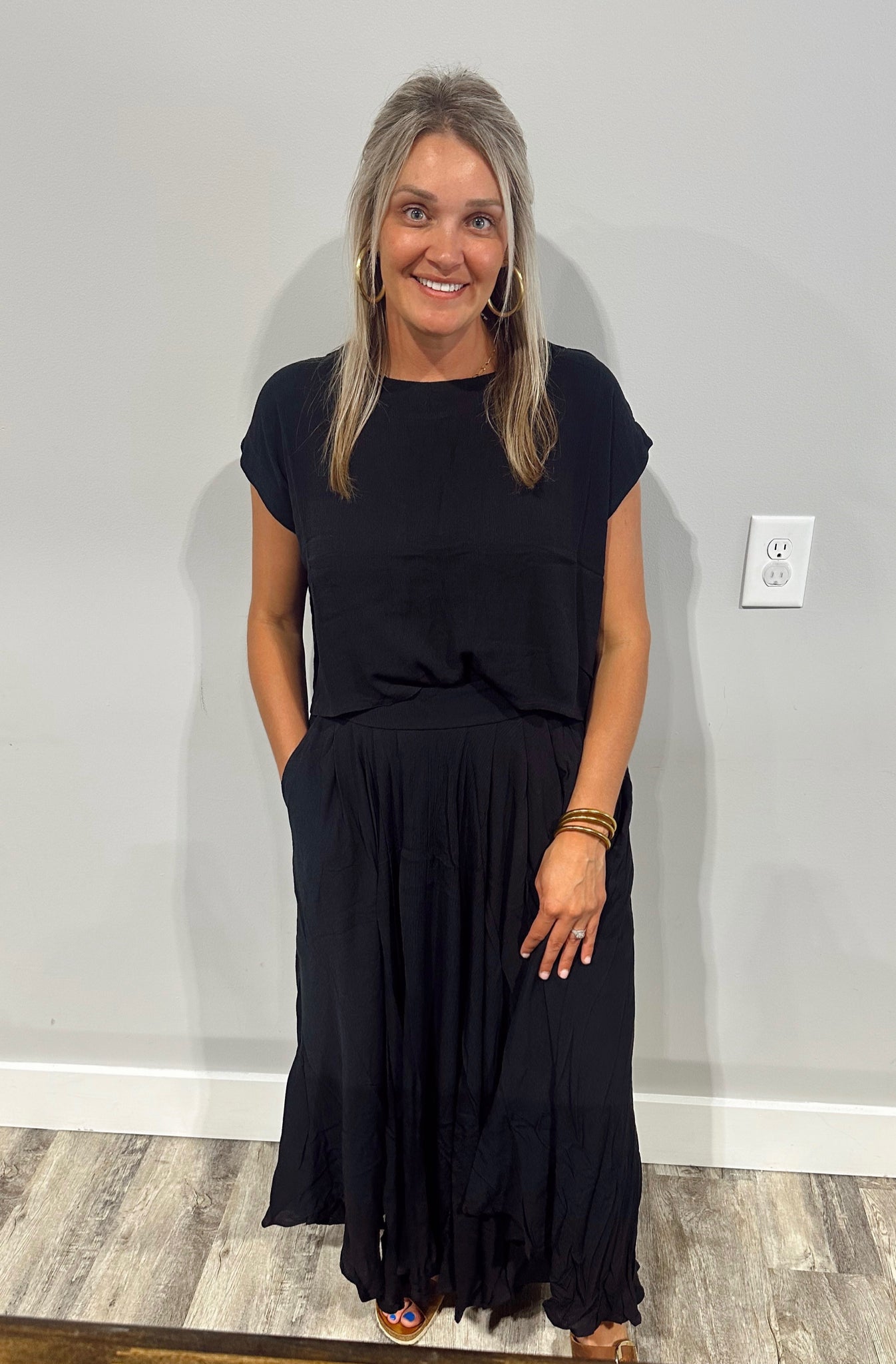 Crinkle Gauze Crop Tee & Skirt Set