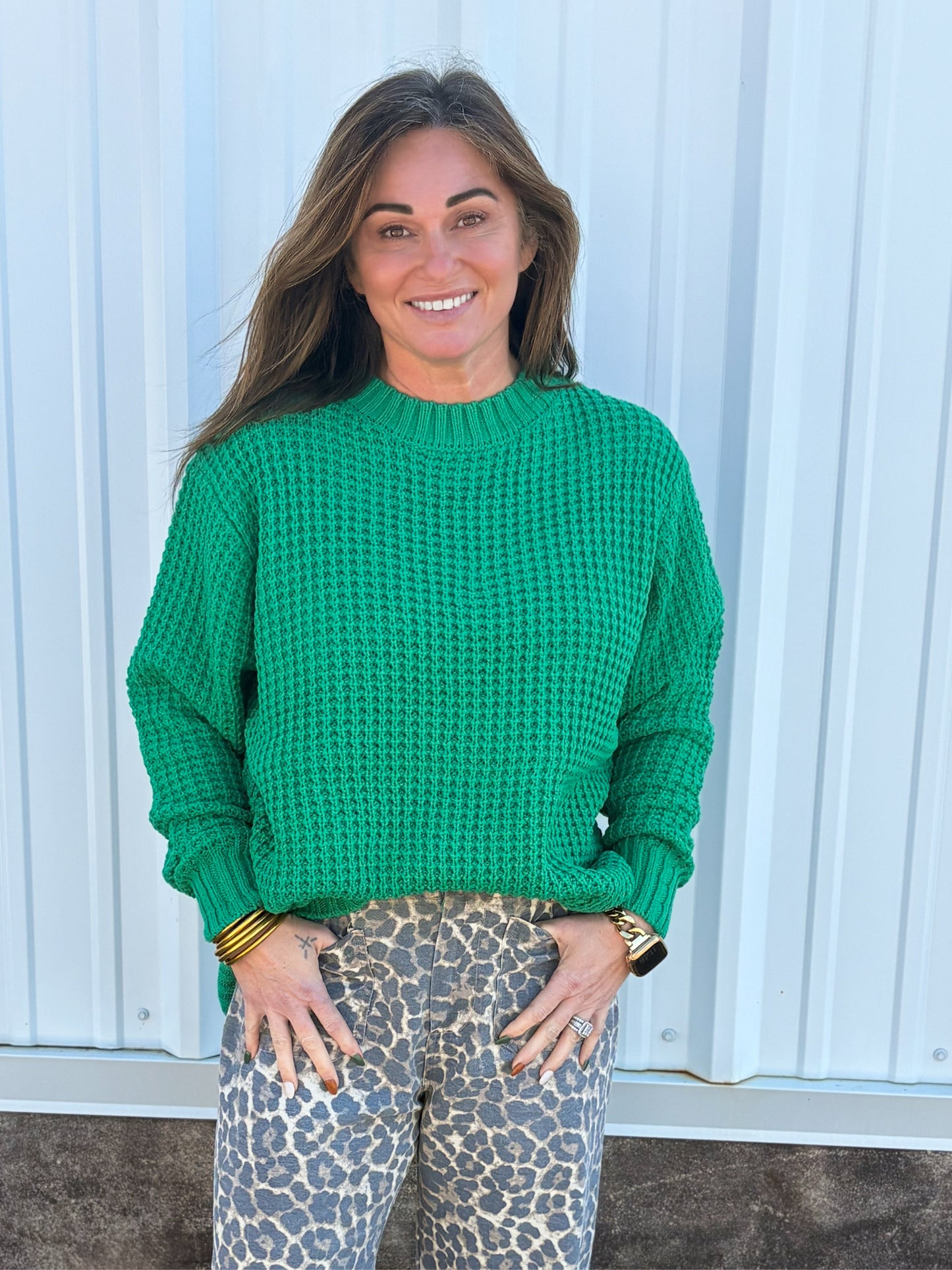 Hi-Low Waffle Sweater