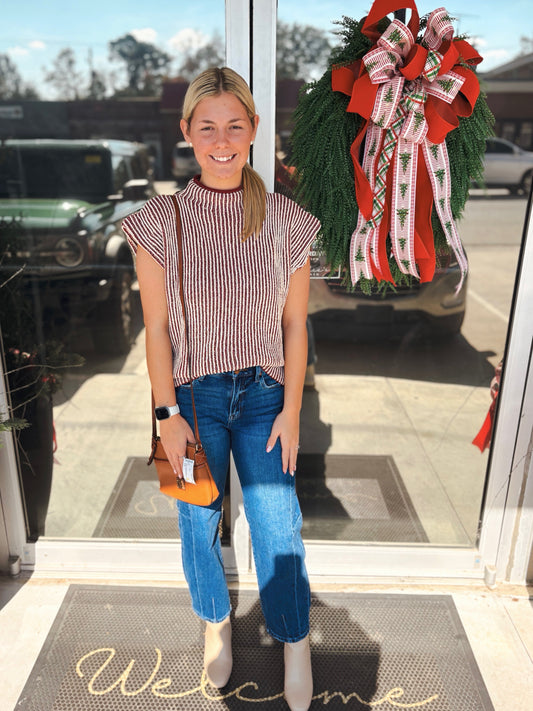 Two Tone Ribbed Knit Sweater