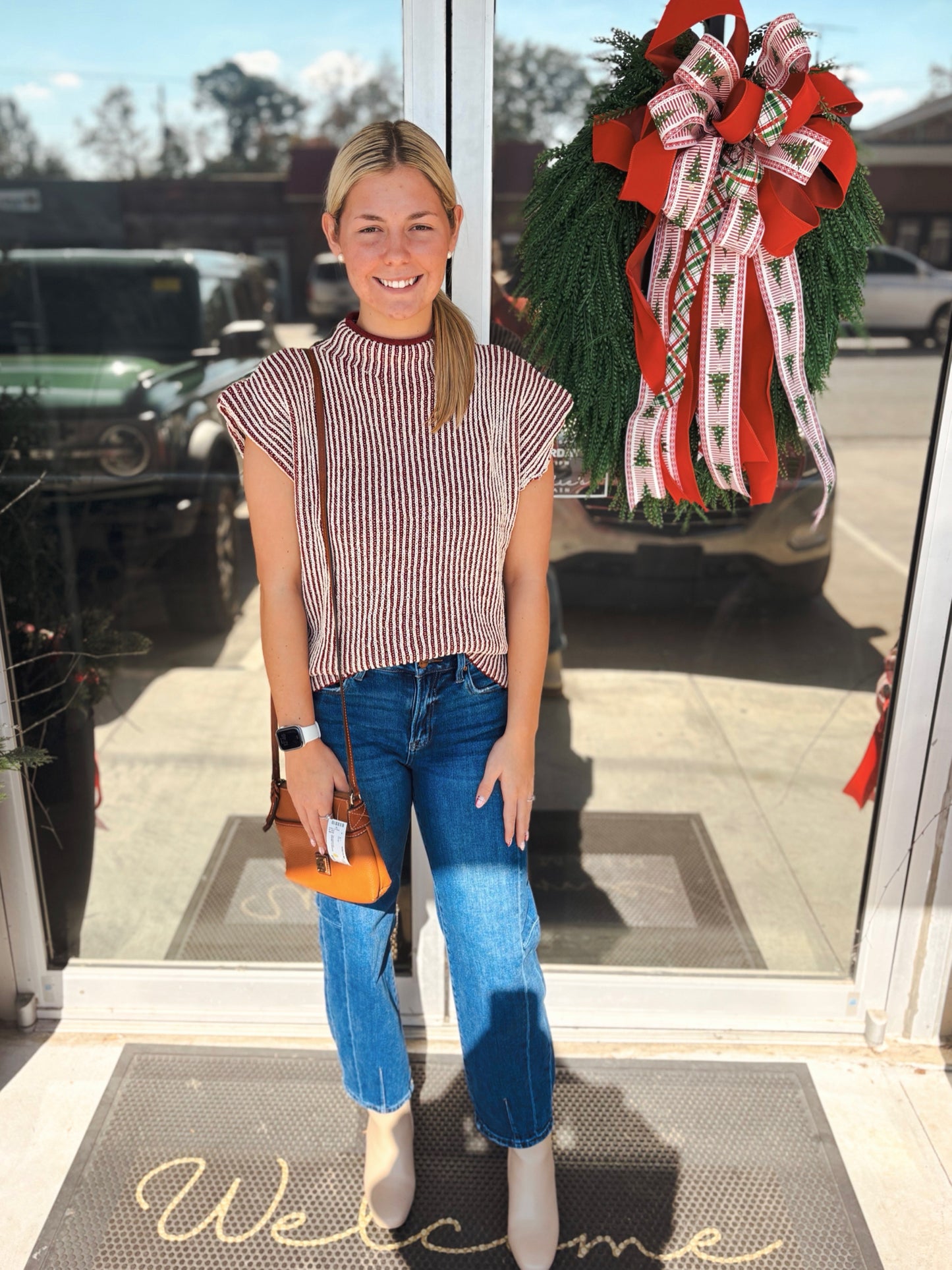 Two Tone Ribbed Knit Sweater