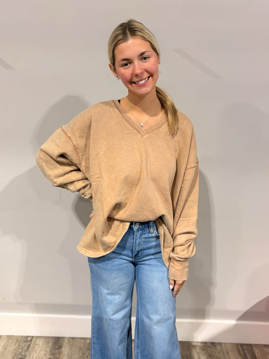 Oversized V-Neck with Raw Edge Detail