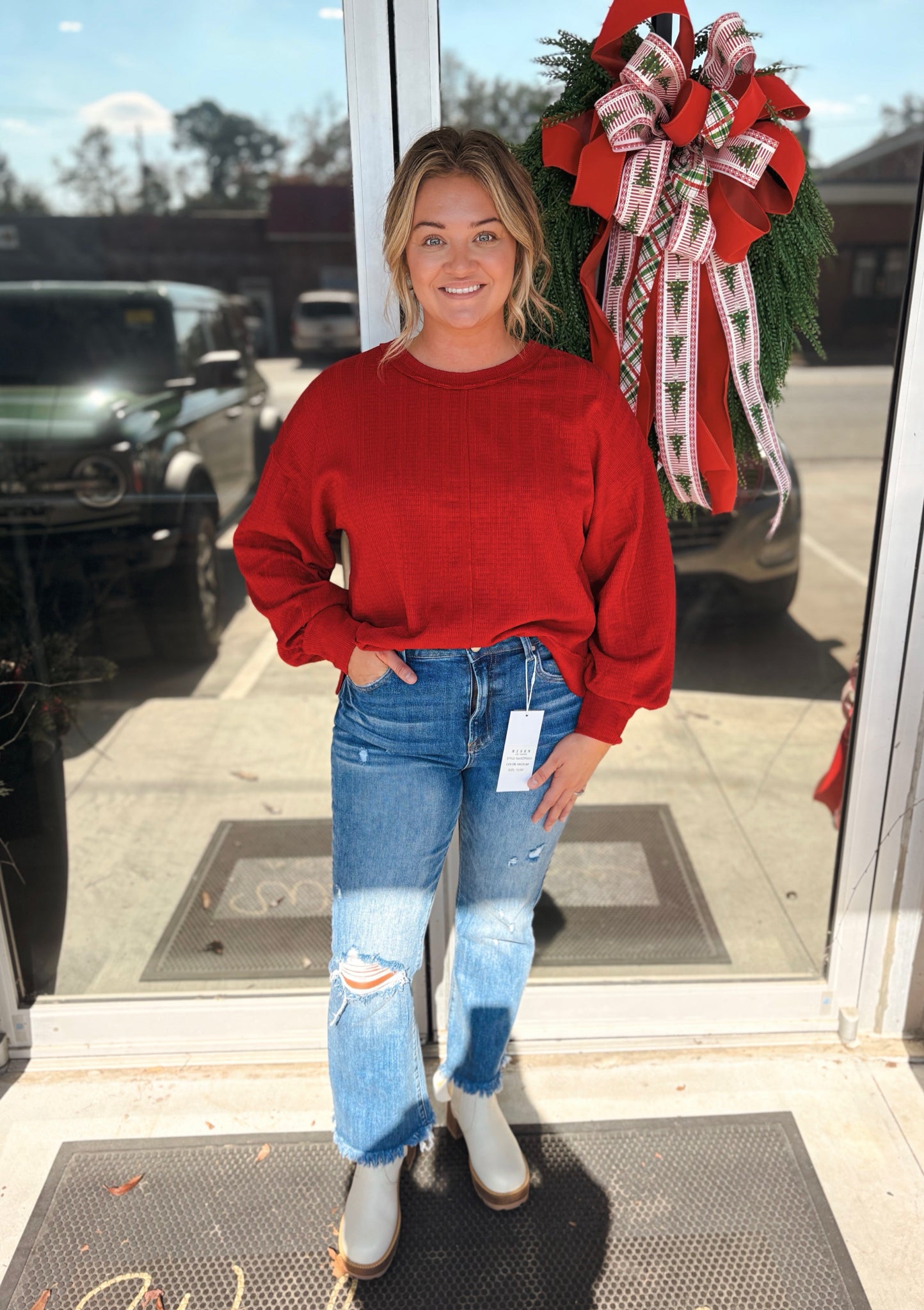 Raw Edge Detail Textured Knit