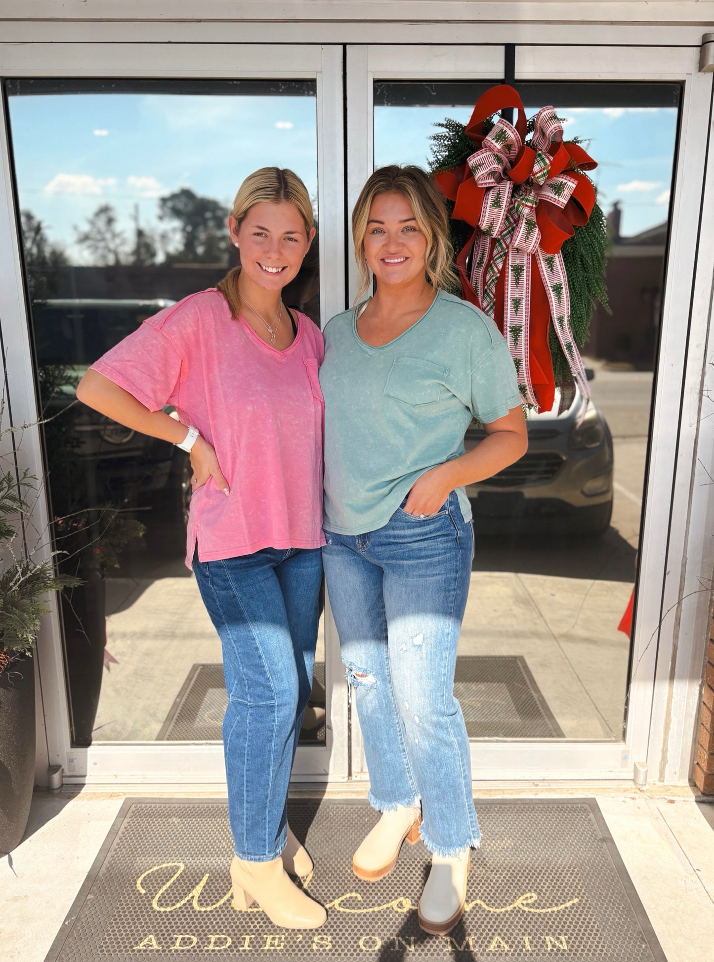 Pink Mineral Washed V-Neck Tee